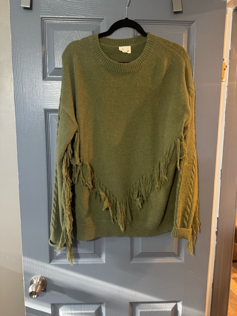 Olive Fringe Knit Sweater - Women's Cozy Pullover